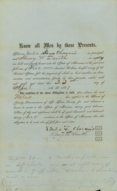 Chavouis Free Negro Bond by County Court of St. Louis